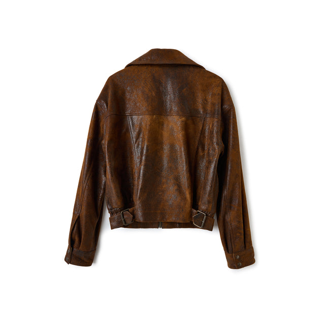 Leather Bomber Jacket In Cogniac
