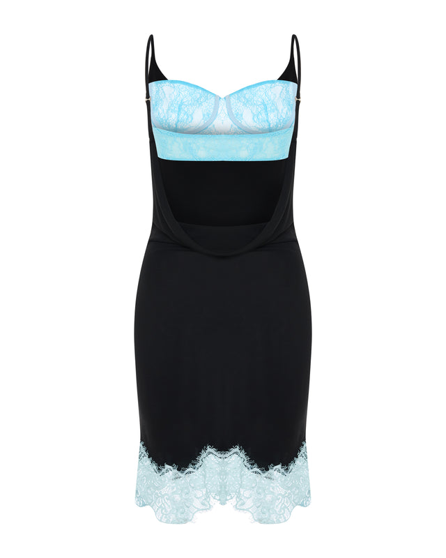 Cèleste Open-Back Mini Dress with Lace Hem