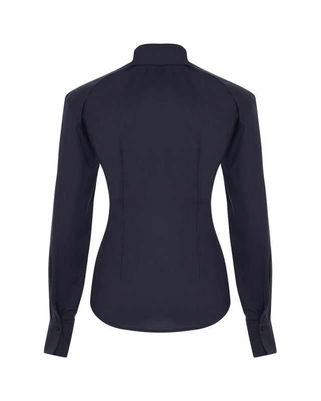 Icóne Navy Tailored Cotton Shirt with Shoulder Pads