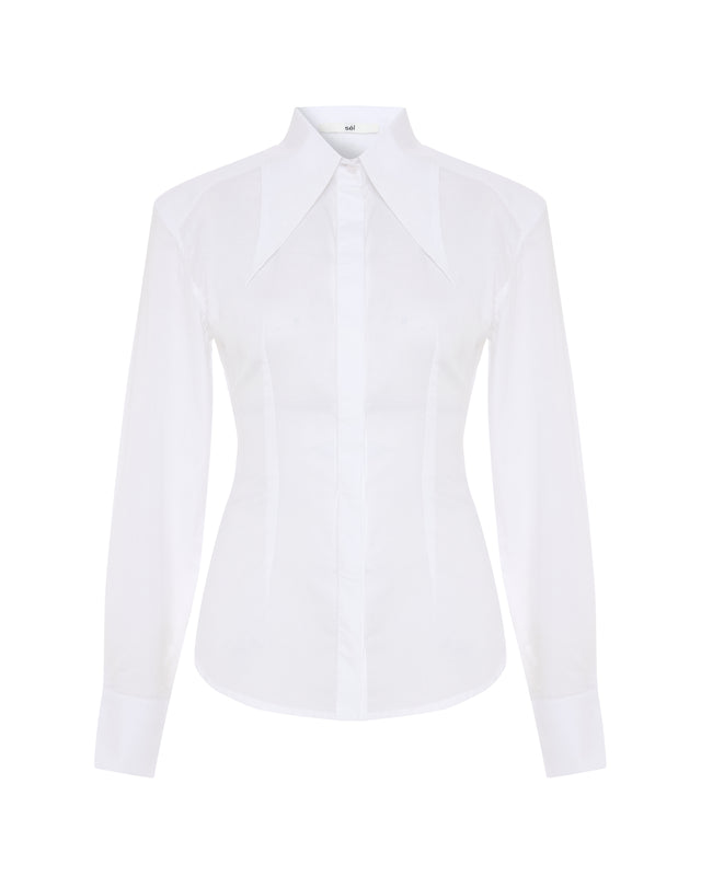 Icóne Blanche Tailored Cotton Shirt with Shoulder Pads