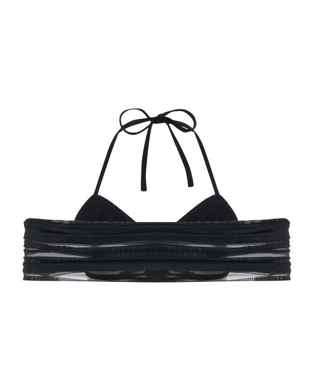 Noir Désir Silk Bustier Top with Mesh Panels