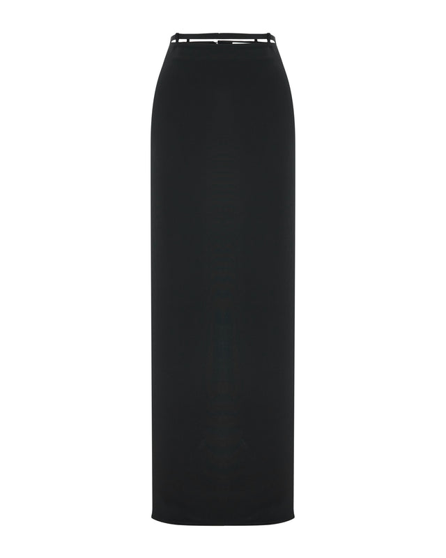 Noir Désir High-Rise Silk Maxi Skirt with Belt