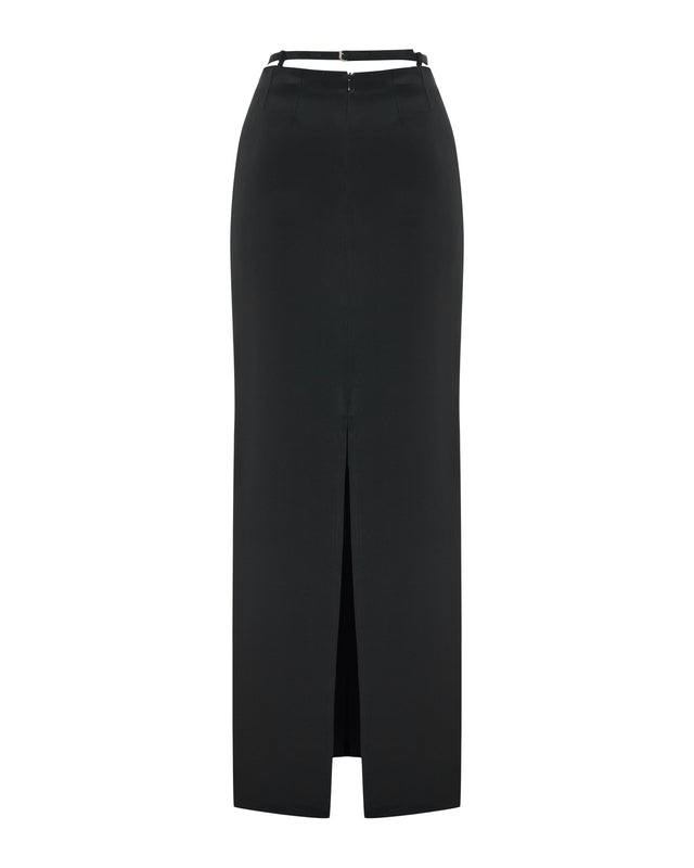 Noir Désir High-Rise Silk Maxi Skirt with Belt
