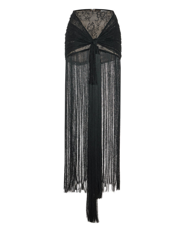 Tènebrè Lace Wrap Skirt with Fringe Detail