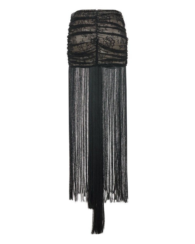 Tènebrè Lace Wrap Skirt with Fringe Detail