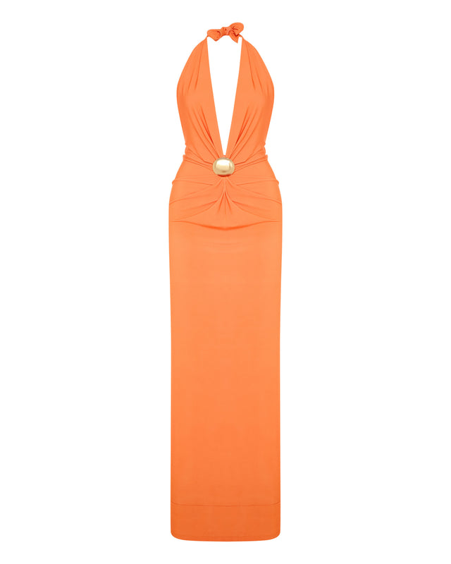 Flavie Draped Halter Gown with Dome Brooch