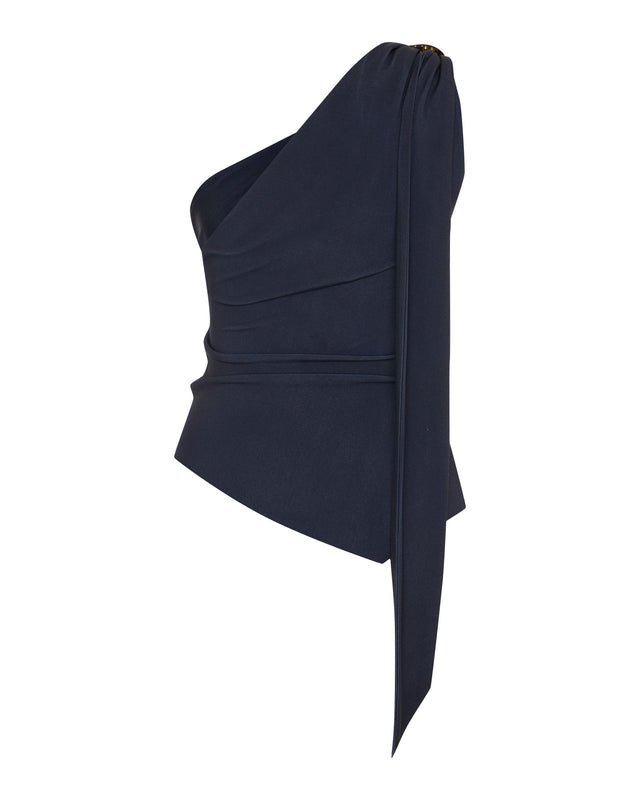 Minuit Draped Silk Blouse with Tie-Neck