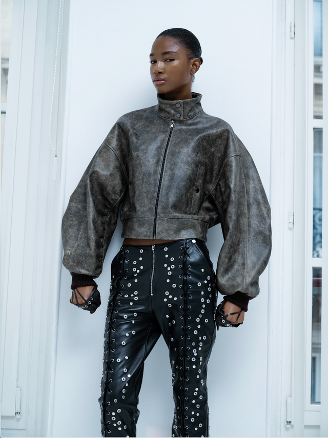 Bomber Jacket In Black Distressed Leather