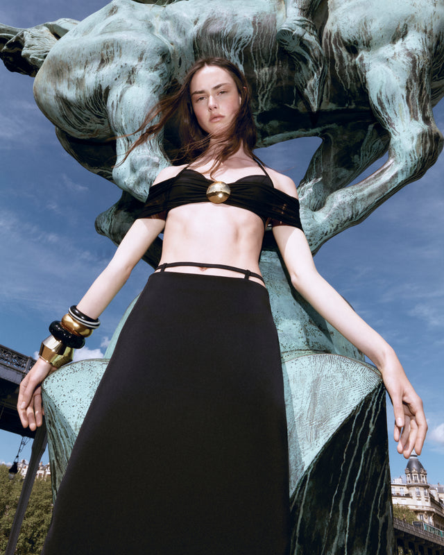 Noir Désir High-Rise Silk Maxi Skirt with Belt