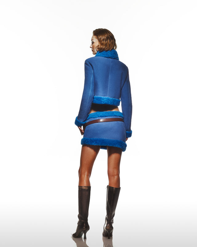 Leather Mini Skirt With Shearling And Brown Leather Utility Details