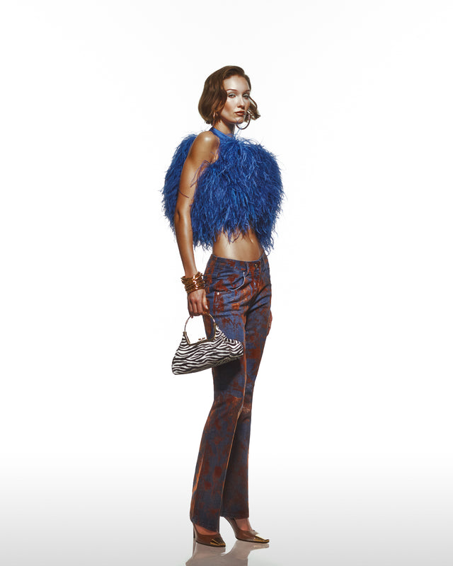 Denim Jeans With Flocked Foil Coating - Low Rise