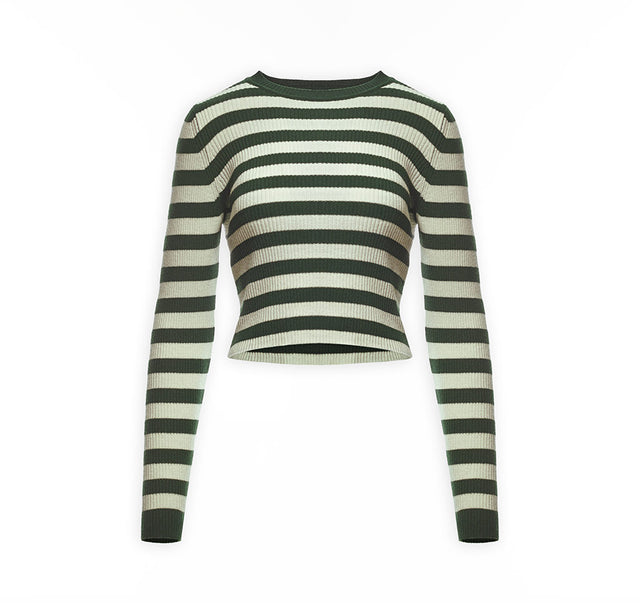 White Green Stripped Soft Sweater
