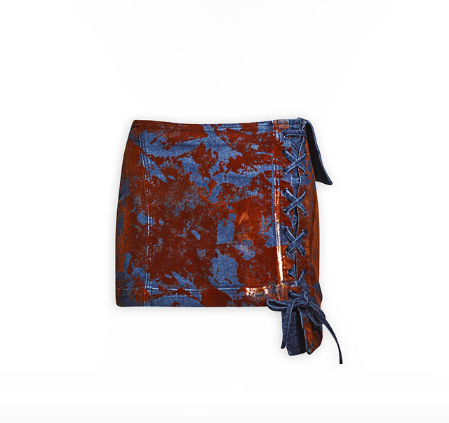 Denim Jeans With Flocked Foil Coating - Mini Skirt