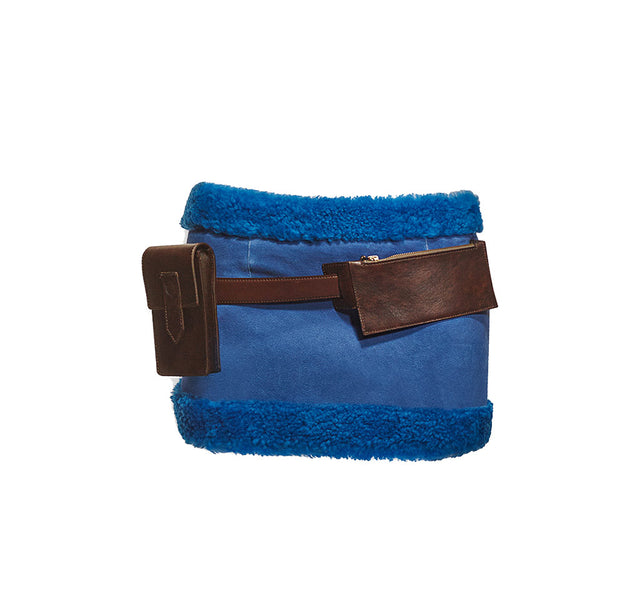 Leather Mini Skirt With Shearling And Brown Leather Utility Details