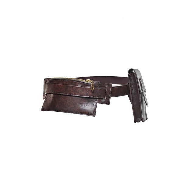 Brown Leather Belt Bag Set