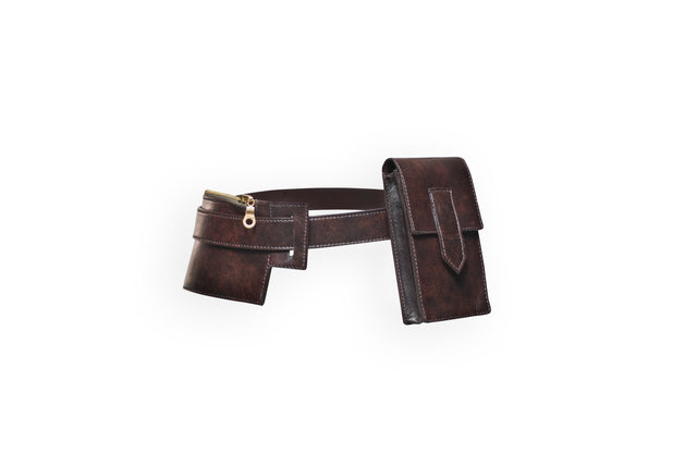 Brown Leather Belt Bag Set
