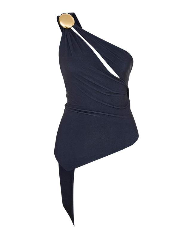 Minuit Draped Silk Blouse with Tie-Neck