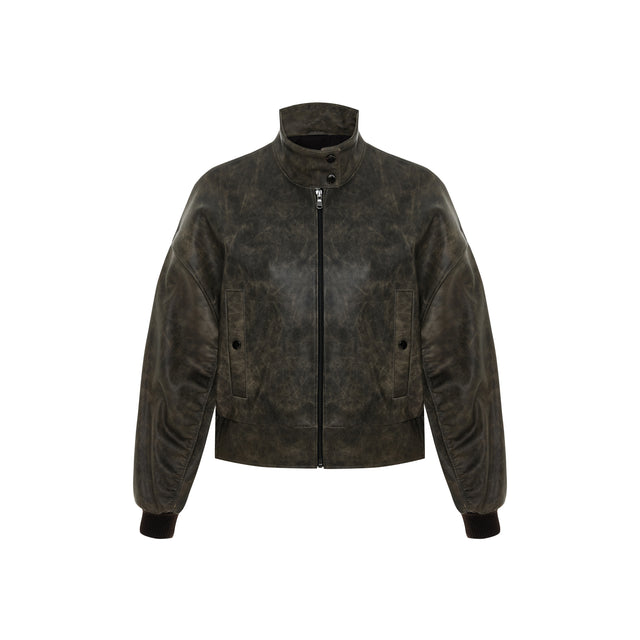 Bomber Jacket In Black Distressed Leather