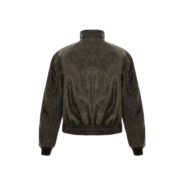 Bomber Jacket In Black Distressed Leather