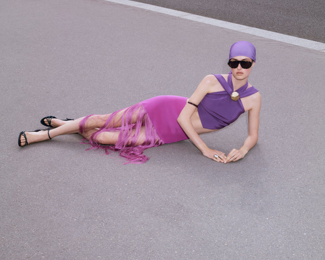 Lilou High-Waisted Silk Skirt with Fringe Detail