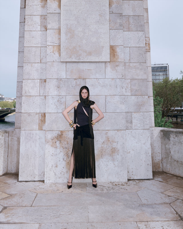 Minuit Draped Silk Blouse with Tie-Neck