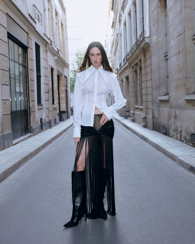 Tènebrè Lace Wrap Skirt with Fringe Detail